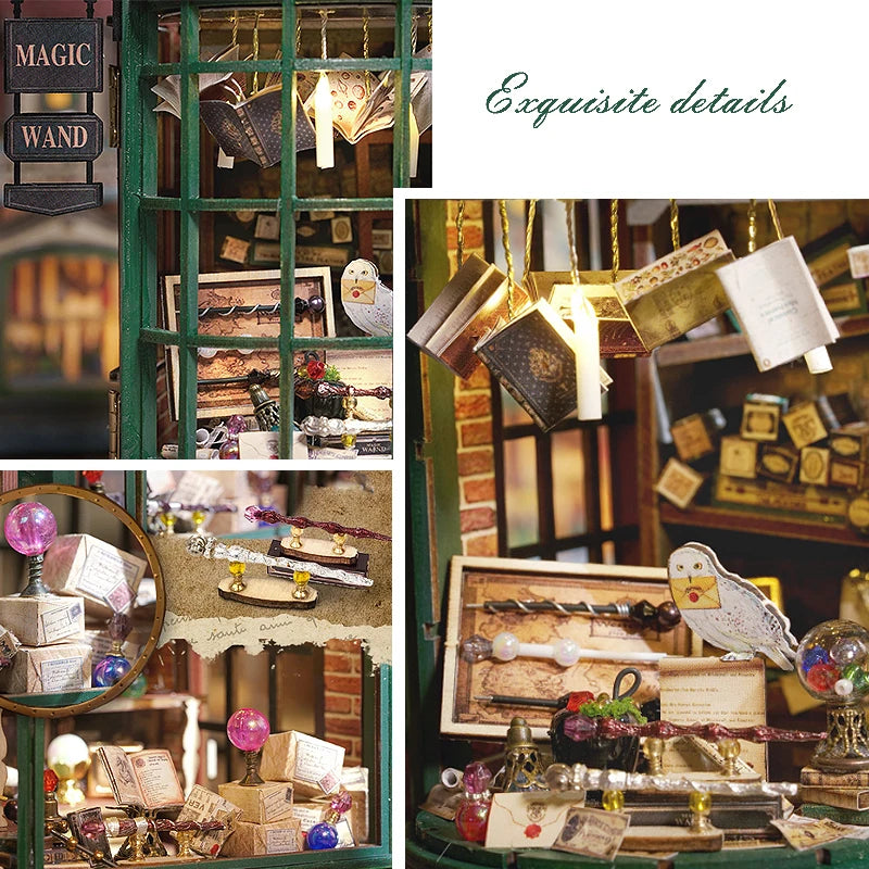 DIY Wooden Book Nook Kit with LED Light, Handmade Assembly Craft, Bookshelf Insert Desktop Ornament Home Decor Gift