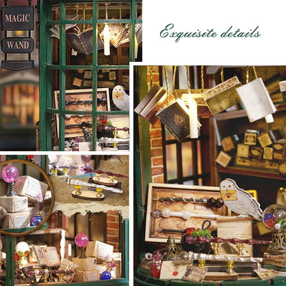 DIY Wooden Book Nook Kit with LED Light, Handmade Assembly Craft, Bookshelf Insert Desktop Ornament Home Decor Gift