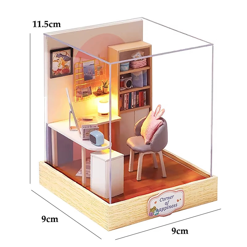 DIY Wooden Book Nook Kit with LED Light, Handmade Assembly Craft, Bookshelf Insert Desktop Ornament Home Decor Gift
