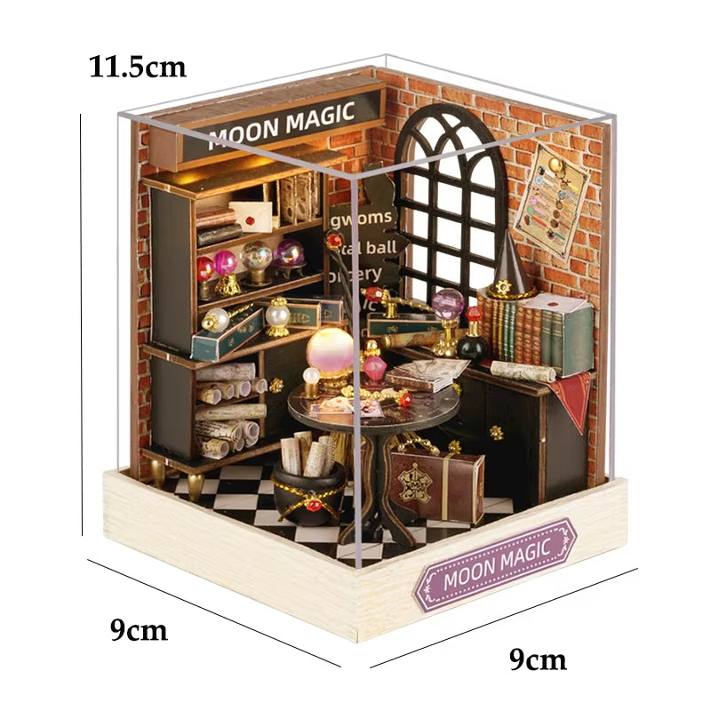 DIY Wooden Book Nook Kit with LED Light, Handmade Assembly Craft, Bookshelf Insert Desktop Ornament Home Decor Gift