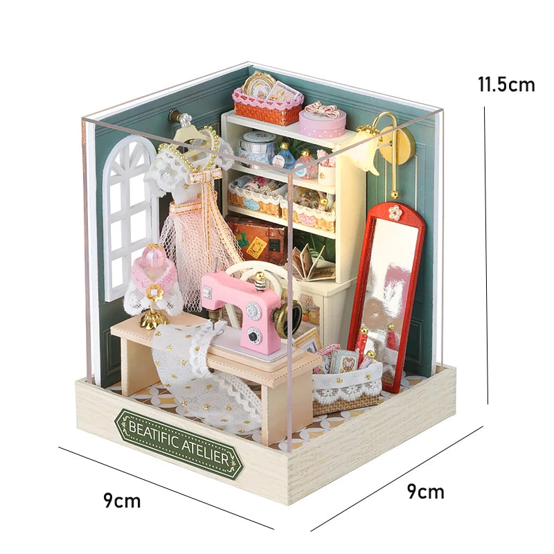 DIY Wooden Book Nook Kit with LED Light, Handmade Assembly Craft, Bookshelf Insert Desktop Ornament Home Decor Gift