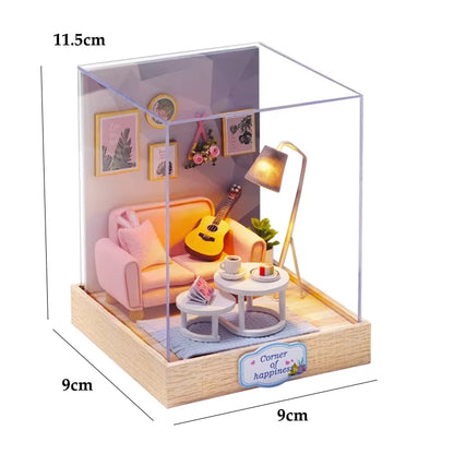 DIY Wooden Book Nook Kit with LED Light, Handmade Assembly Craft, Bookshelf Insert Desktop Ornament Home Decor Gift