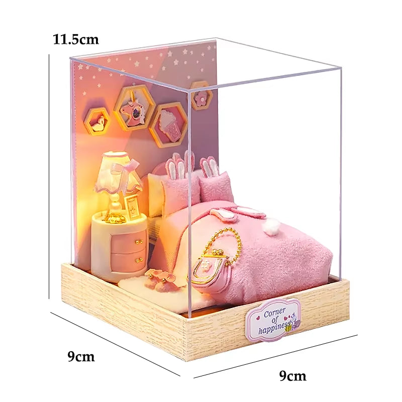 DIY Wooden Book Nook Kit with LED Light, Handmade Assembly Craft, Bookshelf Insert Desktop Ornament Home Decor Gift