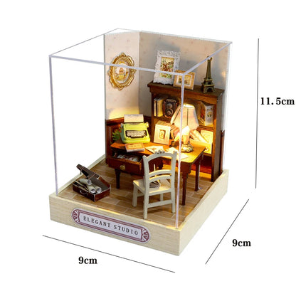 DIY Wooden Book Nook Kit with LED Light, Handmade Assembly Craft, Bookshelf Insert Desktop Ornament Home Decor Gift